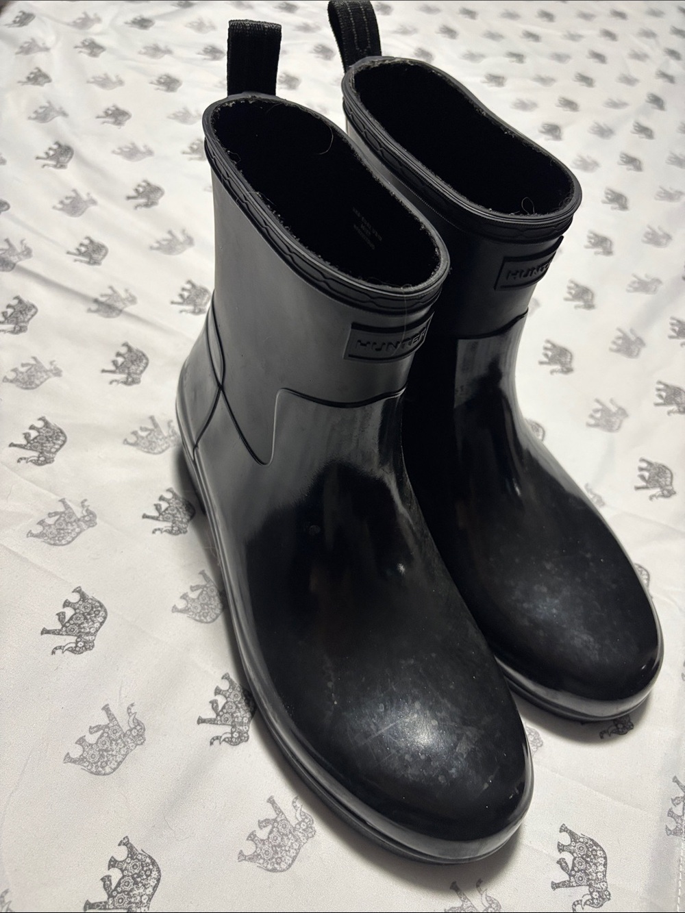 Hunter Glossy Black Short Rain Ankle Boots